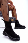Suede Lace-Up Flat Heel Boots Black Lakyta