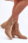 Suede Mesh Boots On Heel Dark Beige Pearls
