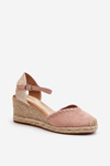 Suede Espadrille Wedge Sandals with Braided Detail Pink Raylin