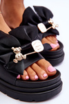 Slippers With A Bow And A Teddy Bear Black Suzy