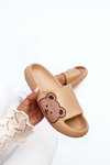 Women's Lightweight Foam Slippers with Bear Motif Dark Beige Parisso