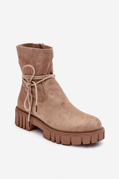 Women's Suede Boots with Lacing Beige Lineanor
