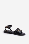 Decorated Women's Flat Heel Sandals Black Ianaera