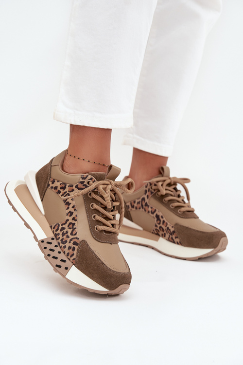Leather Women's Sneakers On Platform Leopard Print Artiker 55C0089 Brown