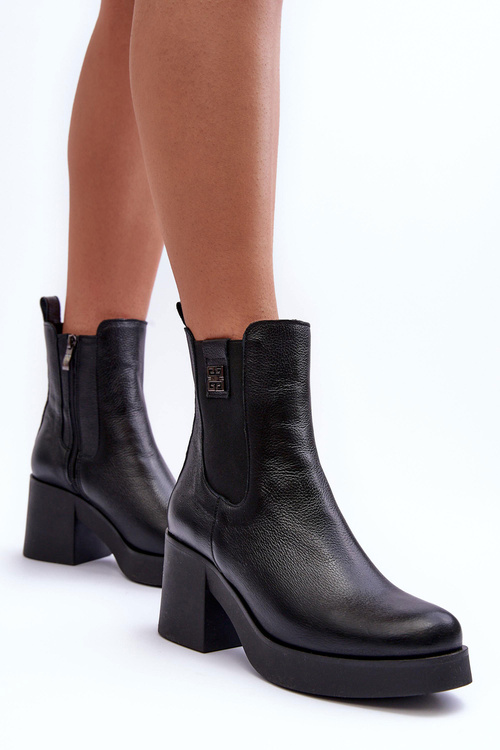 Leather Women's Boots On Heel Black Kodra