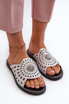 Shiny Women's Flat Sandals with Silver Ornament Ebirena