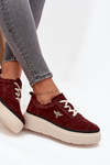 Suede Women's Platform Shoes with Bow Vinceza 41495 Burgundy