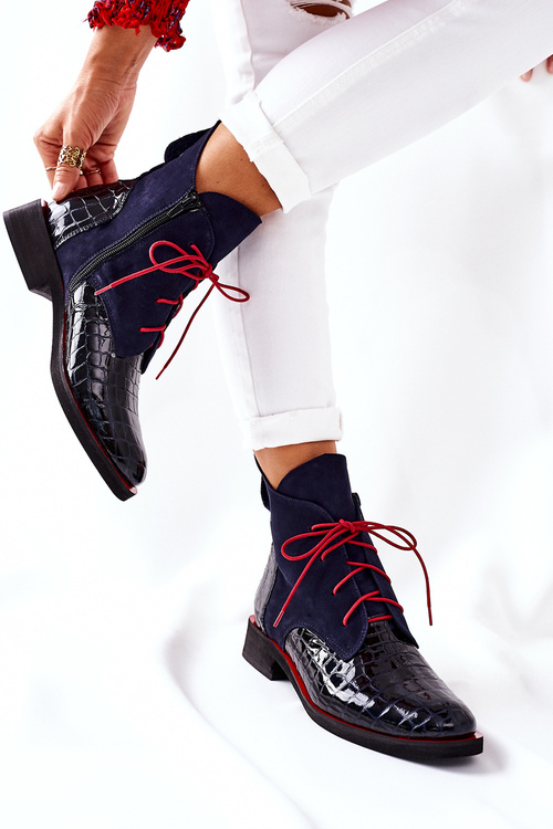 Leather Boots With A Aligator Pattern Navy Blue Bruselle