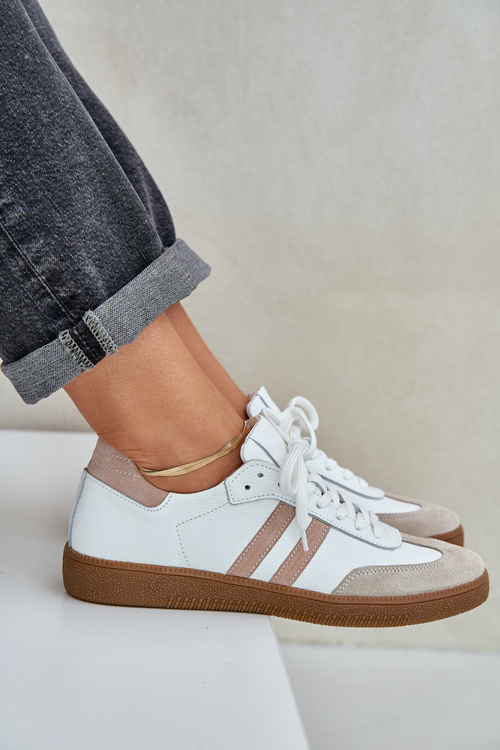 Zazoo N1068 Leather Low Sneakers Women Beige