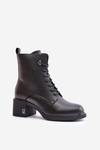 Lace Up Women's Heeled Boots Made Of Natural Leather Insulated Black Vinceza 91110