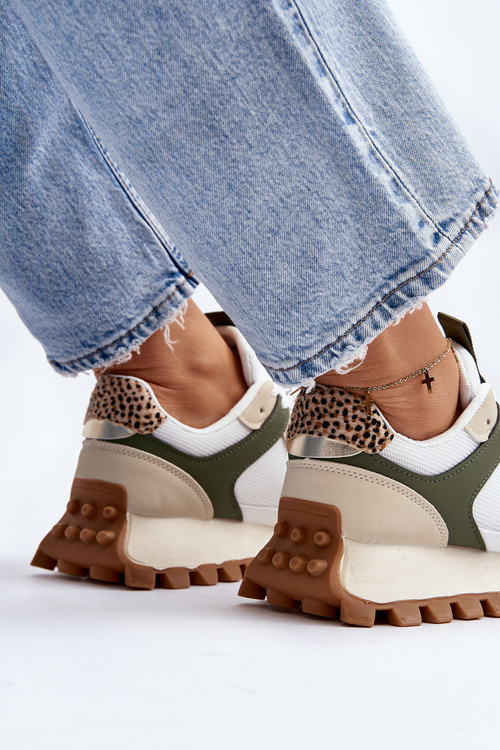 Buty Sportowe Sneakersy Damskie Beżowo-Zielone Ralita C2145