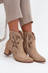 Suede openwork women's ankle boots on heel Zazoo 3647 beige
