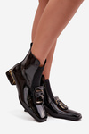 Leather Patent Ladies Ankle Boots With Decoration D&A MR52-216 Black