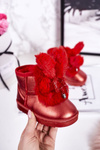 Children's Snow Boots Insulated With Fur With Ears Red Bunny
