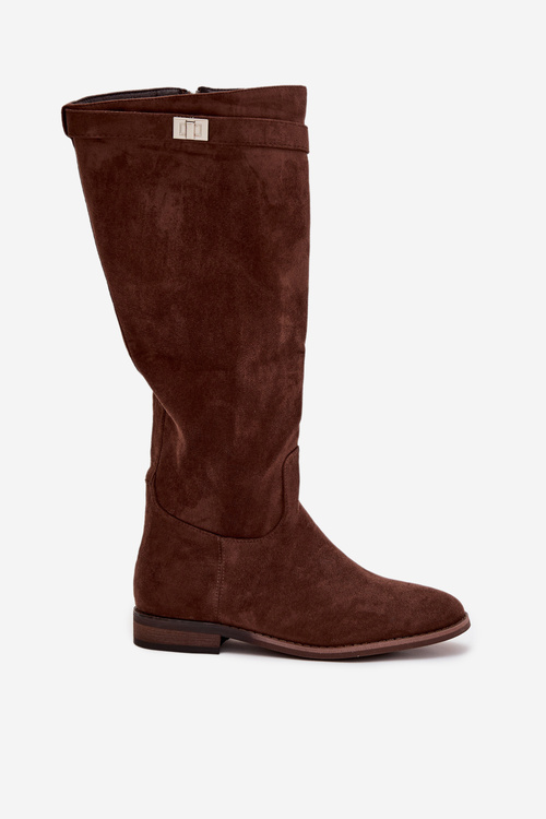 Insulated Women's Flat Heel Boots with Strap and Silver Detail Brown Geraline