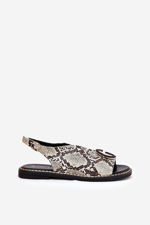 Flat Sandals With Decoration Snake Pattern Beige-Brown Haliones