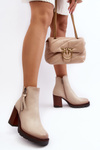 Women's Leather Boots On Heel Beige Brittney