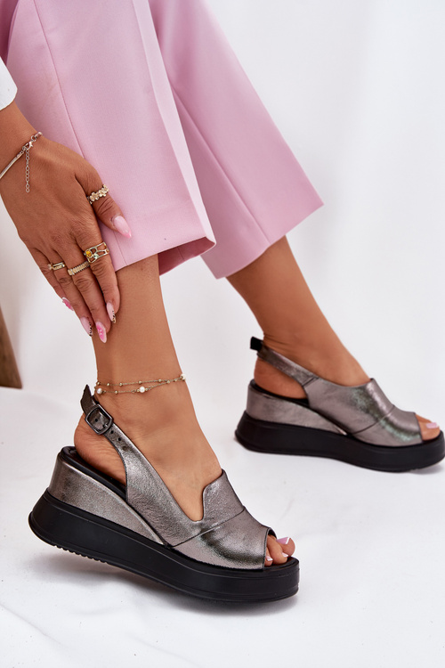 Womens Leather Wedge Sandals Artiker 54C0402 Graphite