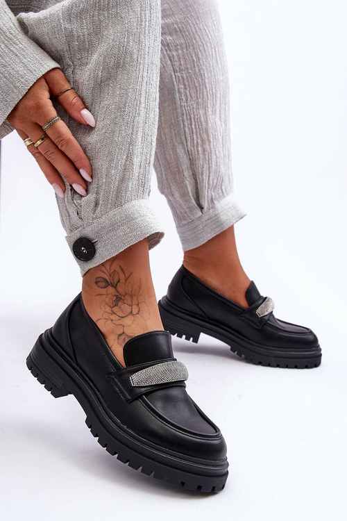 Decorated Massive Leather Moccasins Black Aricka