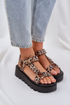 Embellished Platform Sandals Leopard Brown Tatellia