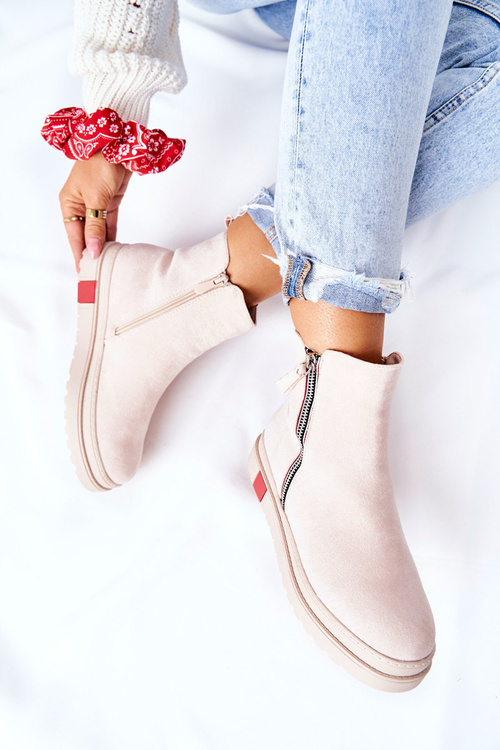 Platform Suede Lace-up Booties Beige Nessa