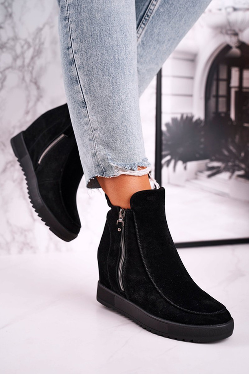 Women's Ankle Boots With Hidden Platform Suede Black Silvia