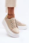 Women's Leather Sneakers on Chunky Platform Beige S.Barski LR628