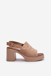 Women's Platform and Heeled Sandals in Beige Eco Suede Vatle