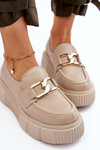 Półbuty Mokasyny Modne Skóra Platforma Beżowe Lemar Marsol