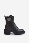 Women's Ankle Boots On Chunky Heels Insulated Made Of Natural Leather Black Vinceza 66682