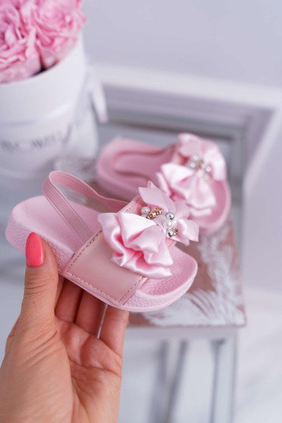 Children's Rubber Flip Flops With Bow Pink Senari