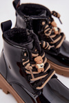 Insulated children's patent leather ankle boots with a bear strap black Jovellea