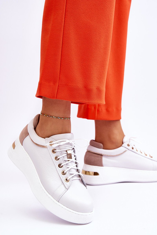 Women's Leather Platform Sports Shoes White Caressa