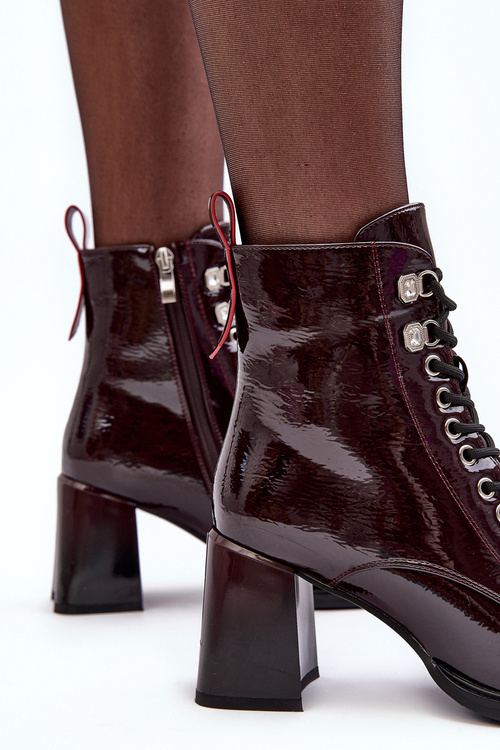 Lace-Up Heel Boots in Burgundy SBarski MR870-06