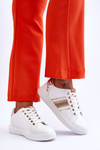Women's Leather Sneakers With Studs White and Gold Dory