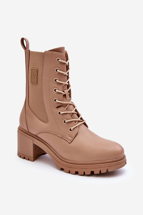 Women's Leather Boots On Heels Beige Esnar