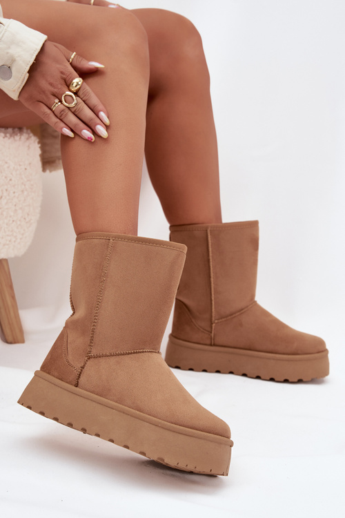 Śniegowce Damskie Ocieplane Futerkiem Camel Abrams VL223P