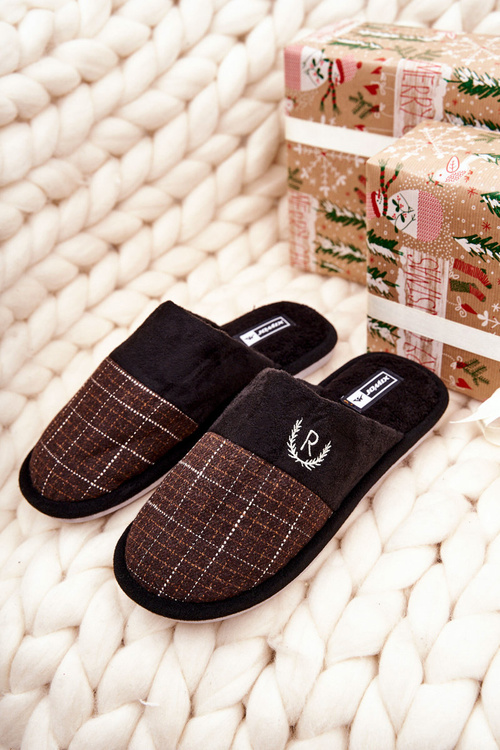 Padded Checked slippers Black and Brown Blase