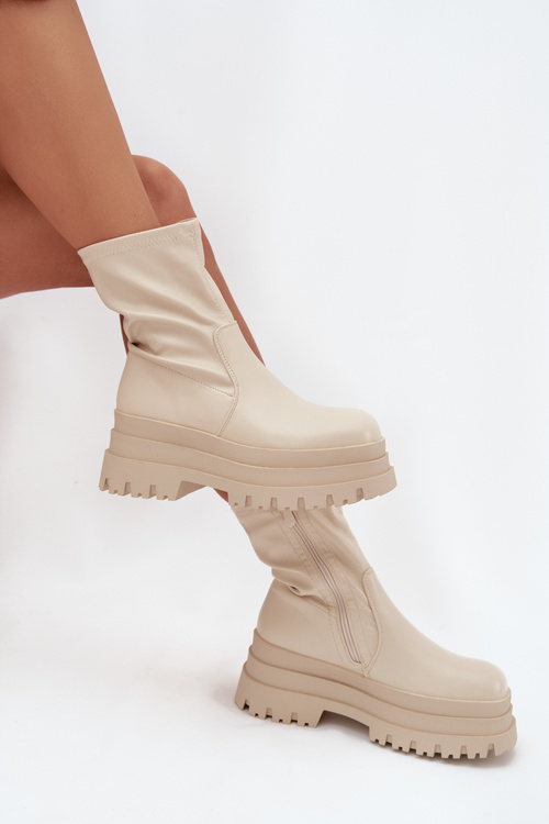 Boots On Massive Platform Eco Leather Beige Kylira