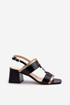 Leather Elegant Sandals with Block Heel Laura Messi 2768 Black