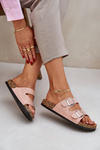 Fabric Slippers On Cork Sole With Buckles Pink Atera