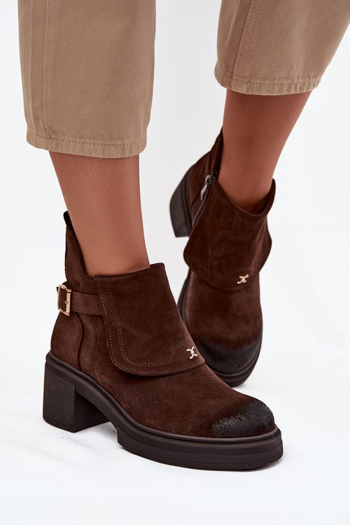 Ankle boots from natural suede lined Zazoo 1156 chocolate