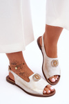 Leather Flat Sandals With Decoration Nicole 2744/004 White-Gold