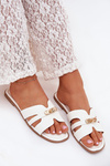 Flat Ladies Slippers With Strap And Golden Detail White Kerenza