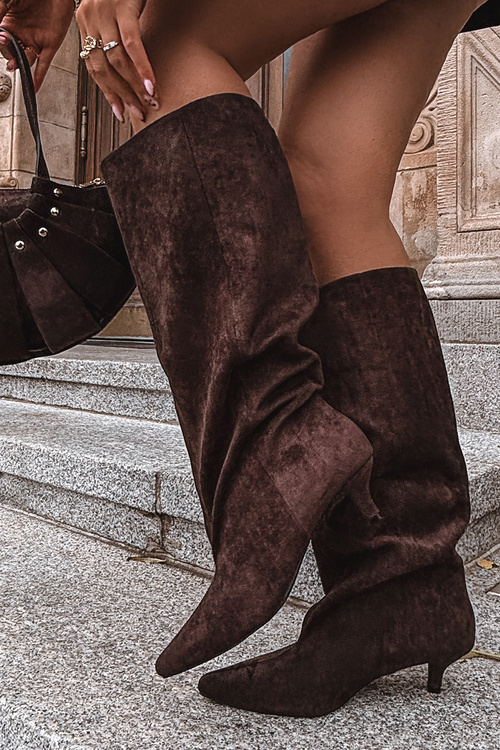 Women's High Heel Boots Made of Eco Suede Chocolate Pheona