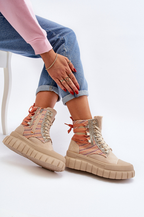 Women's High Suede Sneakers Beige Eleamia