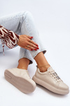 Women's Leather Sneakers with Beige Embellishments Dysuria