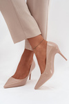Patent Eco Leather Women's High Heels With Pointed Toes Beige Jadira