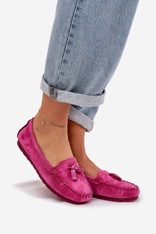 Women's Flat Classic Suede Moccasins S.Barski LR51-548 Fuchsia