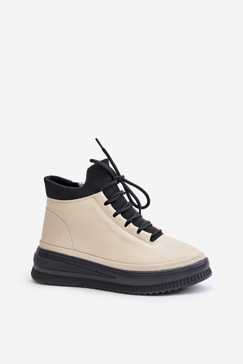 Buty Sportowe Na Platformie Skóra Naturalna Lekkie Beżowe Artiker 55C0554